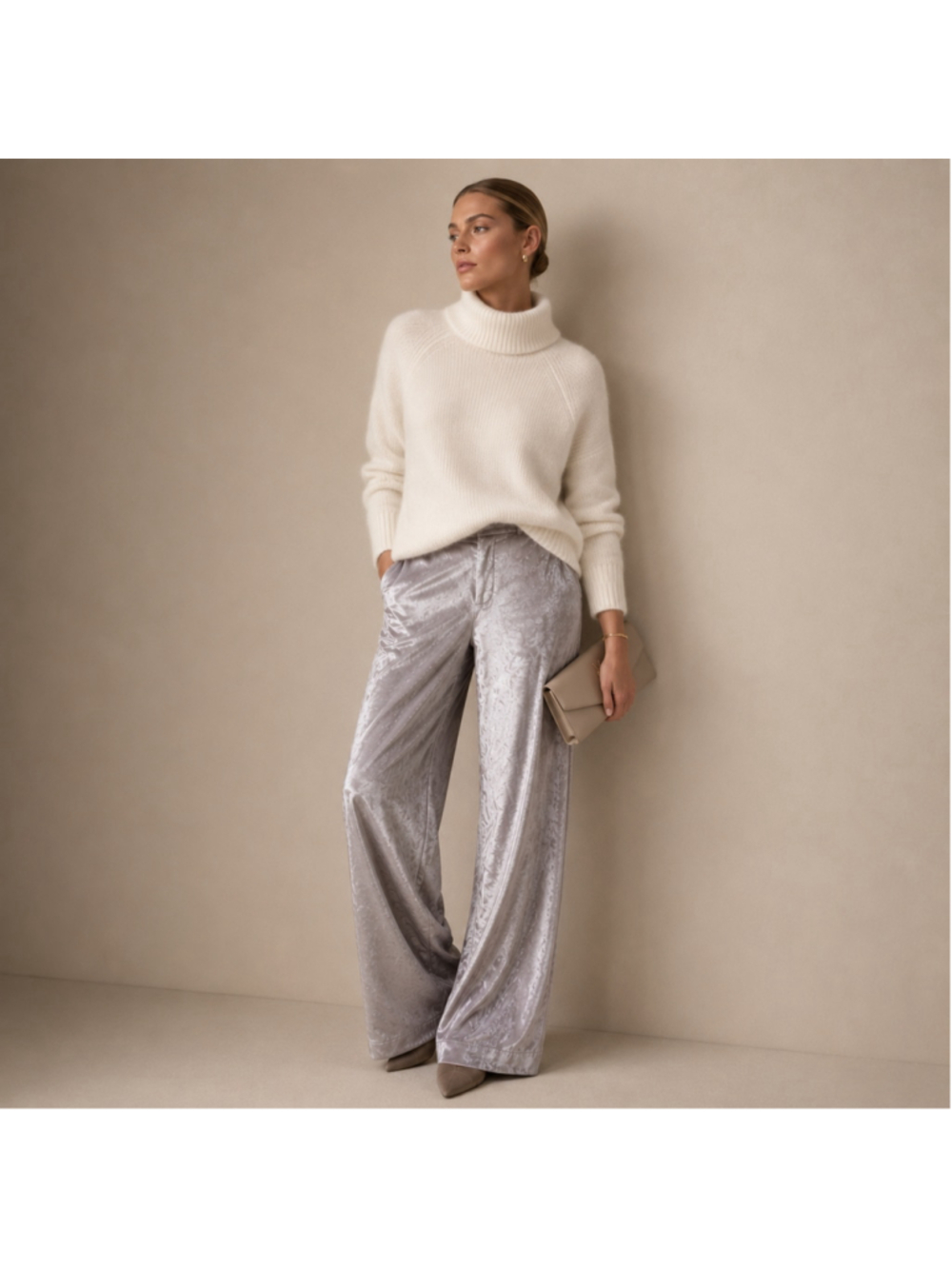 PAIGE Silver Velvet Wide Leg Pants NWT Sz 4 Icy Gray - Picture 2 of 16